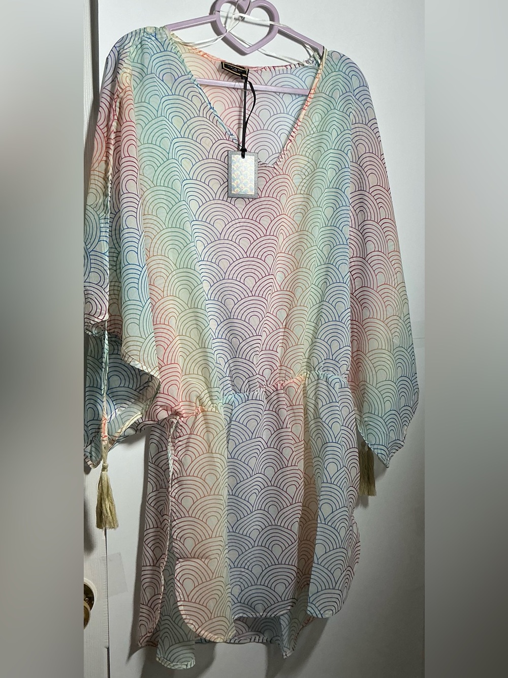 Kurt Geiger London Southbank Rainbow Chiffon V-Neck Tunic Swim Cover-Up Medium